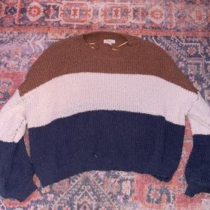 Cropped Striped Balloon Sleeve Sweater